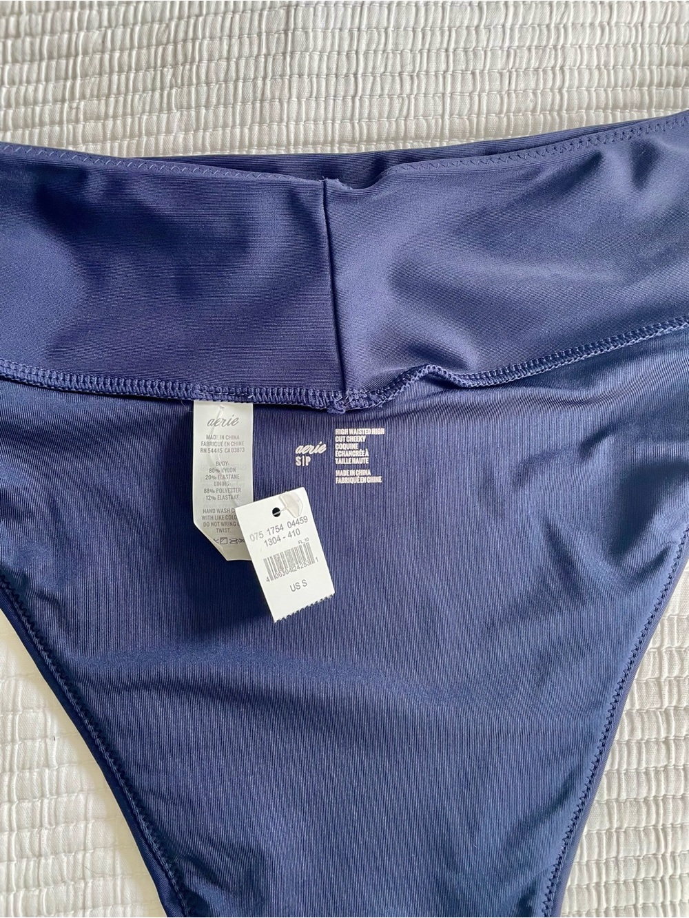 aerie Navy High Waisted High Cut Cheeky Bikini Bottom NWT - Picture 3 of 4